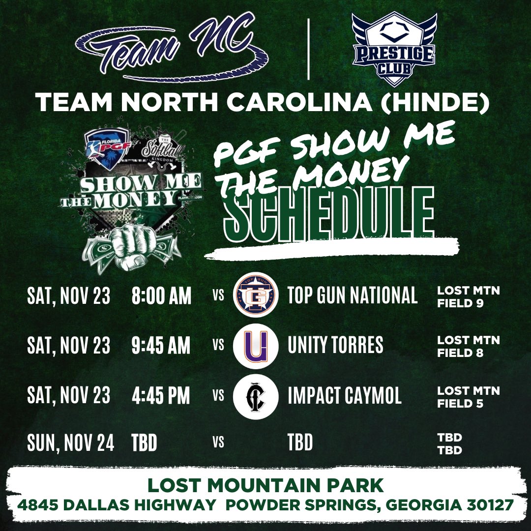 We will wrap up our Fall season this weekend at the PGF Show Me the Money event at Lost Mountain Park in Powder Springs, GA! We hope to see you there! #TeamNC