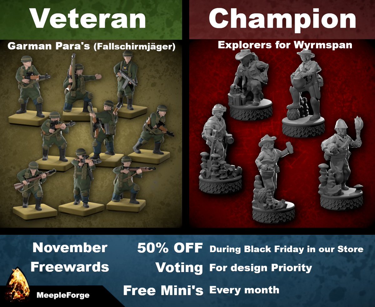 Black Friday Sale is now on.
MeepleForge Tribers receive a huge 50% off all STL downloads from our MMF store so there's no better time to get your hands on all the latest designs.
Head over here now to start looking for your favourites - myminifactory.com/users/meeplefo…