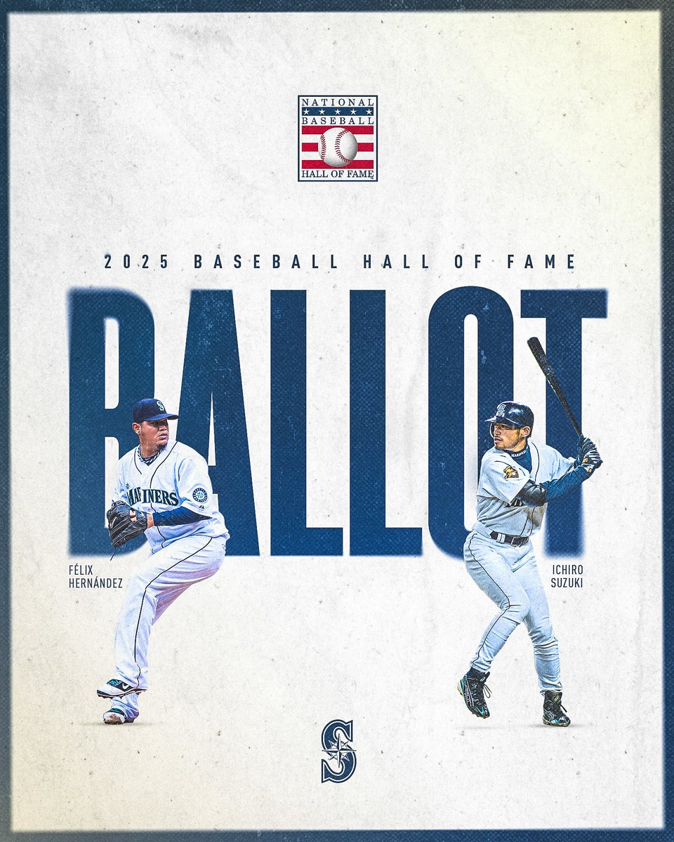Mariners's tweet photo. A couple Mariners legends ⭐️

@RealKingFelix and Ichiro are officially on the 2025 National @baseballhall of Fame ballot!

#FélixHOF | #IchiroHOF https://t.co/EO5DegbGbt