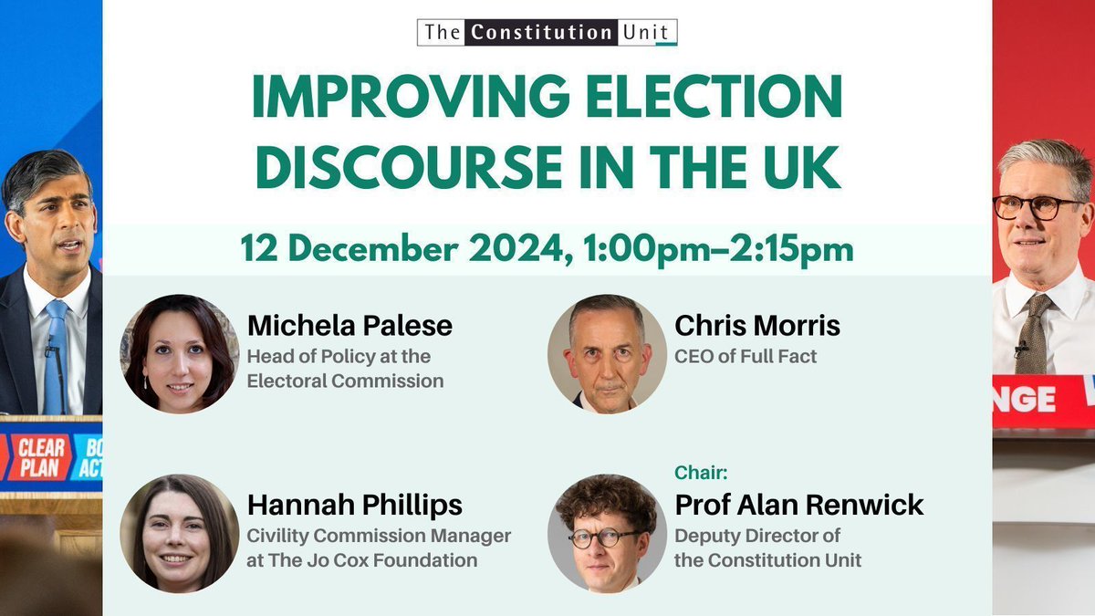 UCL Constitution Unit (@conunit_ucl) on Twitter photo Abuse and intimidation. Misinformation and disinformation. A 'conspiracy of silence'. A lack of trustworthy information.
Join <a href="/MichelaPalese/">Michela Palese</a> <a href="/ElectoralCommUK/">Electoral Commission</a>, <a href="/__ChrisMorris__/">Chris Morris</a> <a href="/FullFact/">Full Fact</a> and <a href="/hannahrphill/">Hannah Phillips</a> <a href="/JoCoxFoundation/">The Jo Cox Foundation</a> to discuss these challenges 👉 ucl.ac.uk/constitution-u…. Abuse and intimidation. Misinformation and disinformation. A 'conspiracy of silence'. A lack of trustworthy information.
Join <a href="/MichelaPalese/">Michela Palese</a> <a href="/ElectoralCommUK/">Electoral Commission</a>, <a href="/__ChrisMorris__/">Chris Morris</a> <a href="/FullFact/">Full Fact</a> and <a href="/hannahrphill/">Hannah Phillips</a> <a href="/JoCoxFoundation/">The Jo Cox Foundation</a> to discuss these challenges 👉 ucl.ac.uk/constitution-u….