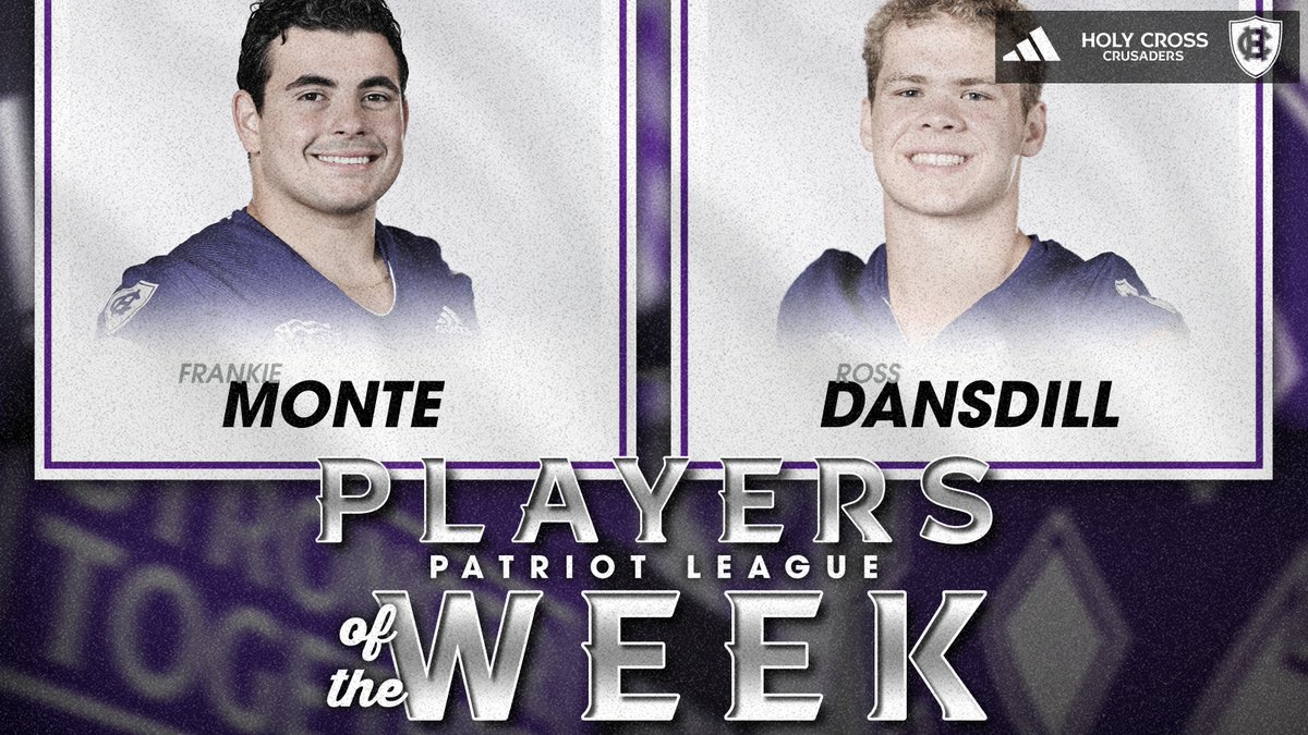 🏆 A pair of weekly honors from the <a href="/PatriotLeague/">Patriot League</a>!

Defensive Player of the Week: <a href="/FrankieMonte5/">Frankie Monte</a> 
Special Teams Player of the Week: <a href="/rdansdill10/">Ross Dansdill</a> 

tinyurl.com/2tz87tuj

#GoCrossGo