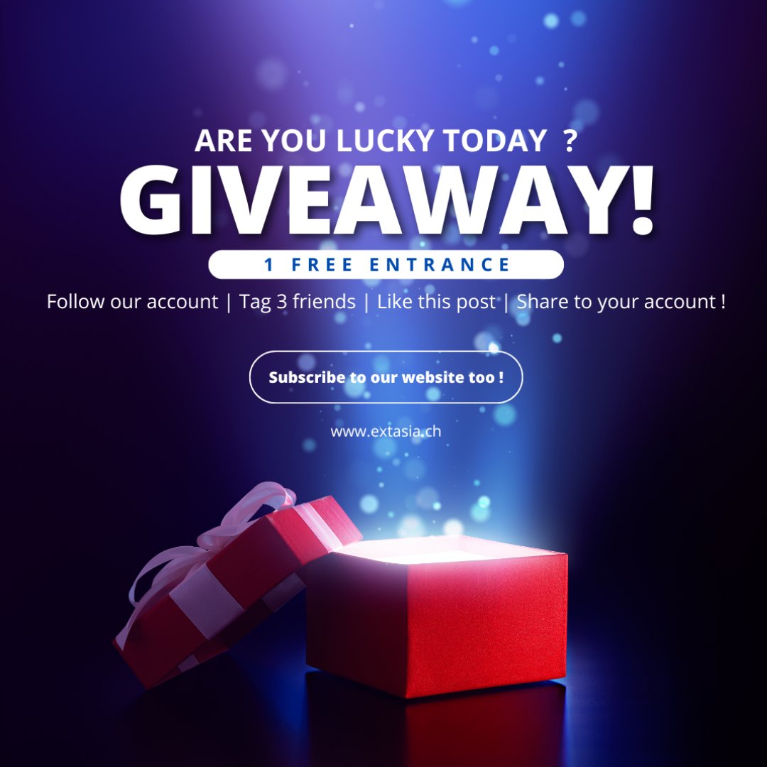 GIVE AWAY

Verlosung
Folge den Anweisungen !
* Folge unseren Instagram-Konten
* Like diesen Beitrag
* Markiere mindestens 3 Freunde
* Teilen diesen Beitrag auf deinem Konto!
.
Ergebnisse der Auslosung in 7 tagen! Viel Glück !
.
.
#extasia #extasiazurich #extasiazurich2024