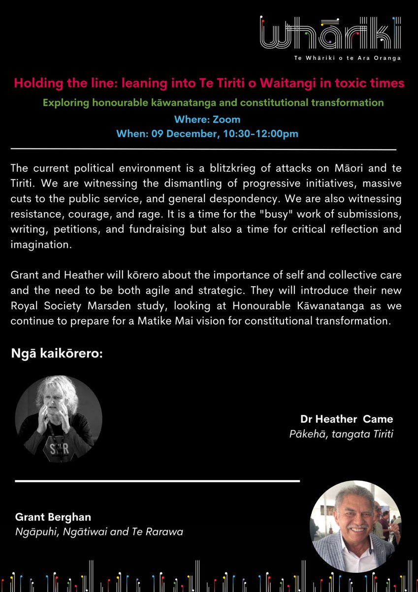 He Aka Hui | Holding the Line: Leaning into Te Tiriti o Waitangi in Toxic Times
🗓️ Date: Monday, 09 December

⏰ Time: 10:30am–12:00pm

Join us for an kōrero with Grant Berghan and Heather Came,

👉 Register here to secure your spot: lnkd.in/ggv4TbD5