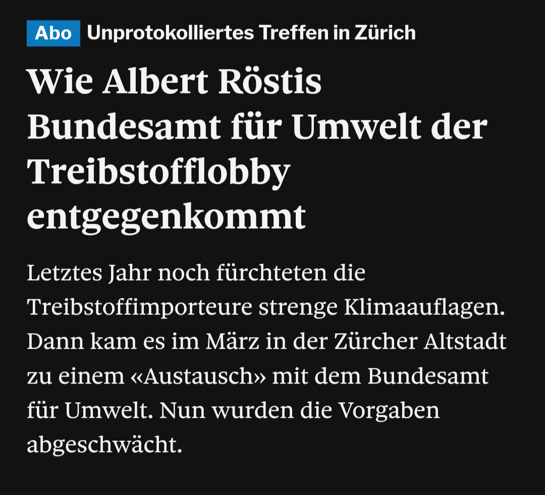 Nennt mich naiv, aber ich finde, dass der Gesamtbundesrat den Umweltsaboteur Rösti endlich an die Leine nehmen müsste. Das ist ja unfassbar.

Einmal Autolobbyist, immer Autolobbyist.