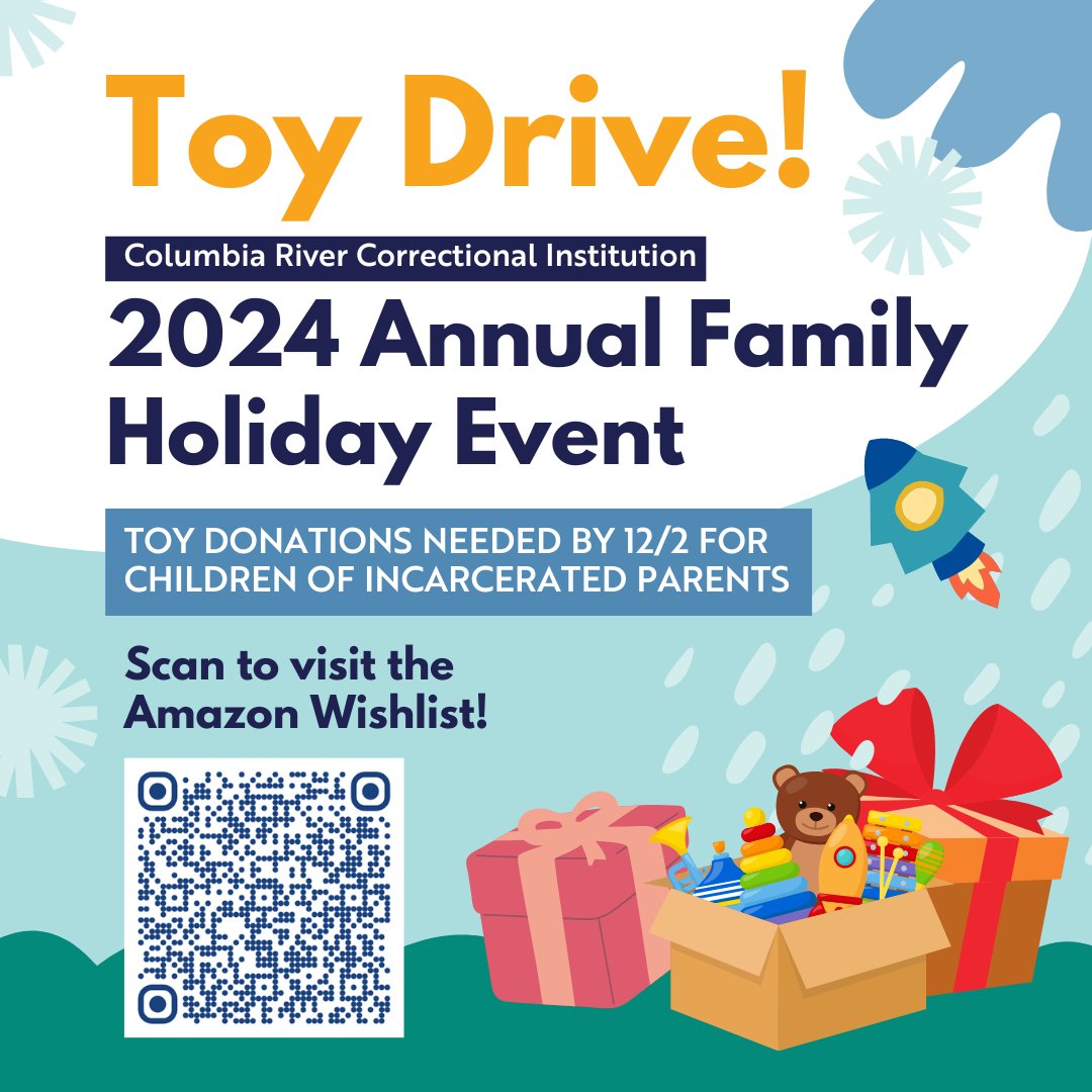 Let's bring joy to children of incarcerated parents! We are gathering toy donations for the 2024 Annual Family Holiday Event at CRCI. Visit our Amazon Wishlist to donate by December 2nd, 2024: loom.ly/1579FVs 

#holidayseason #donate #amazonwishlist #community #giveback