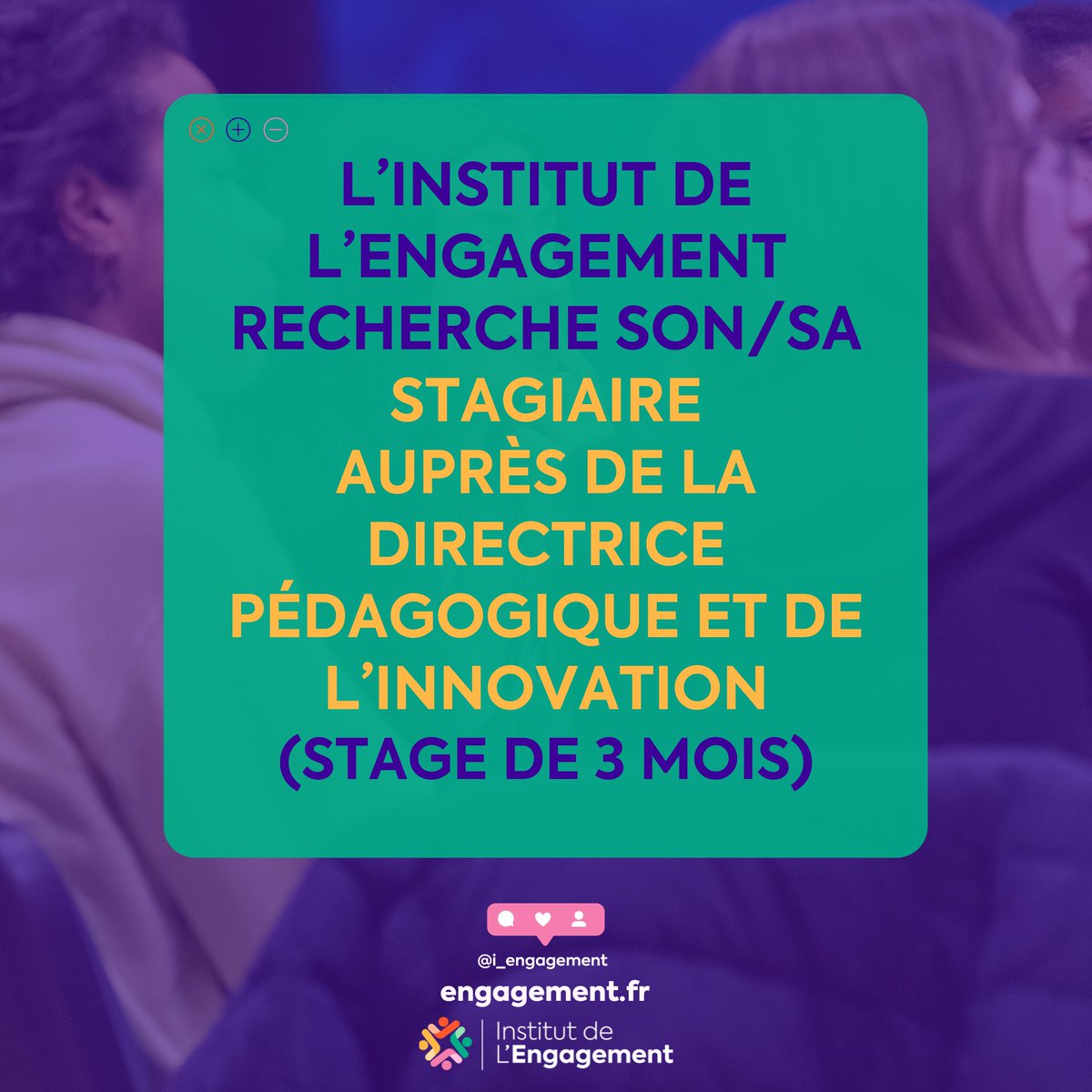 📢L'INSTITUT DE L'ENGAGEMENT RECRUTE À PARIS 🤝
L’Institut de l’Engagement recherche son / sa stagiaire auprès de la Directrice Pédagogique et de l'Innovation (stage de 3 mois)
✅ Envoyez CV, lettre de motivation et disponibilité à l'adresse dans l'offre⬇️
engagement.fr/nous-rejoindre/