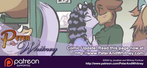 In today's new page of Peter &amp; Whitney, our title couple cement their new relationship status, and Whitney wins the floof war! peterandwhitney.com/20241118 #webcomic #furryart #furrycommunity