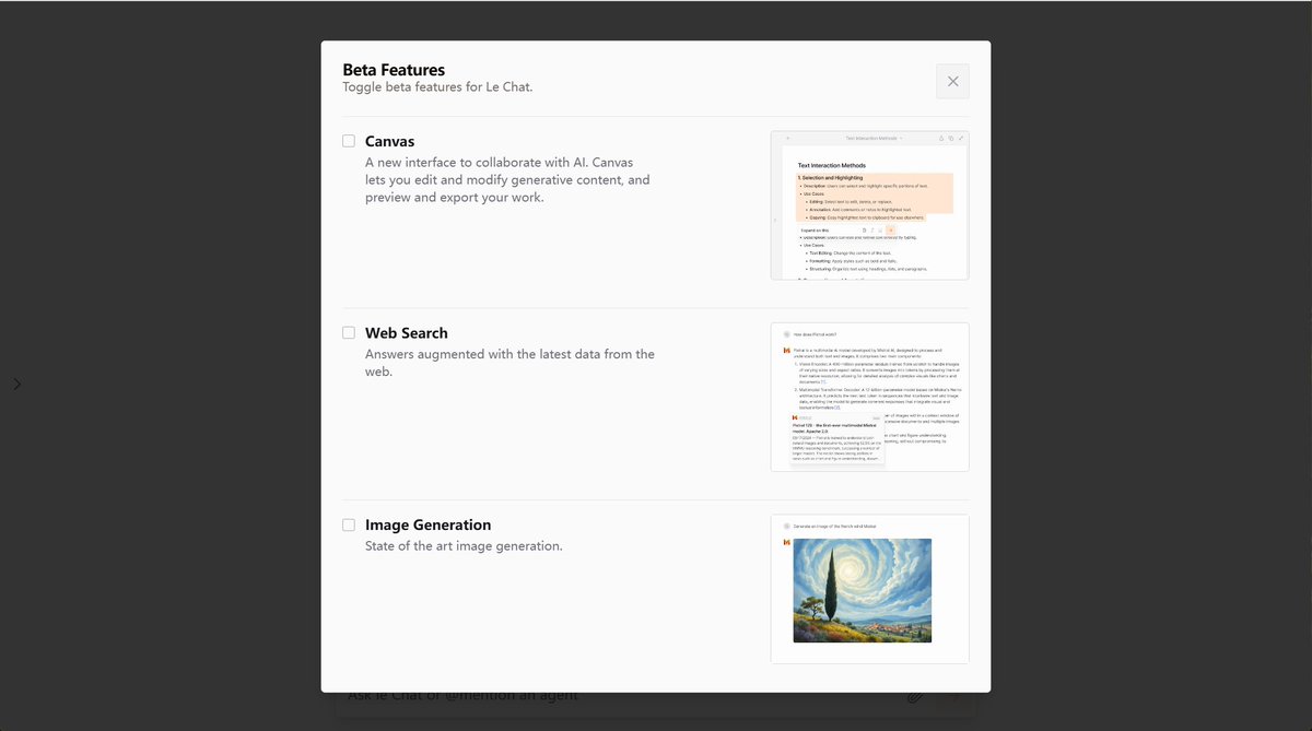 op7418's tweet image. 卧槽，Mistral AI 偷袭啊。

直接拿了一个完全免费的的类似 ChatGPT 的产品出来。

- 开源 Pixtral Large 124B 多模态模型
- 支持 AI搜索、Artifact、图像理解、图像生成的 le Chat

主要支持图像生成还可以白嫖 FLUX，哈哈

详细介绍在下面