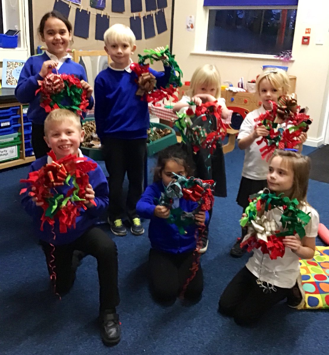 We have been busy in Christmas craft club this Monday  making Christmas rag wreaths. 🎅🏽