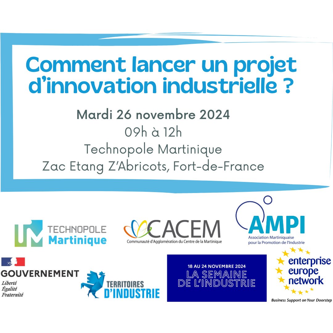 Technopole_MTQ's tweet photo. ✨Vous êtes chefs d’entreprises industrielles, porteurs de projet ou salariés d’entreprises assurant (ou susceptibles d’assurer) la fonction de chef de projet d’innovation industrielle ?  ⚡️RDV : 📆 mardi 26 novembre 👉 https://t.co/XPRC7cXosG https://t.co/kh57lGxwsr