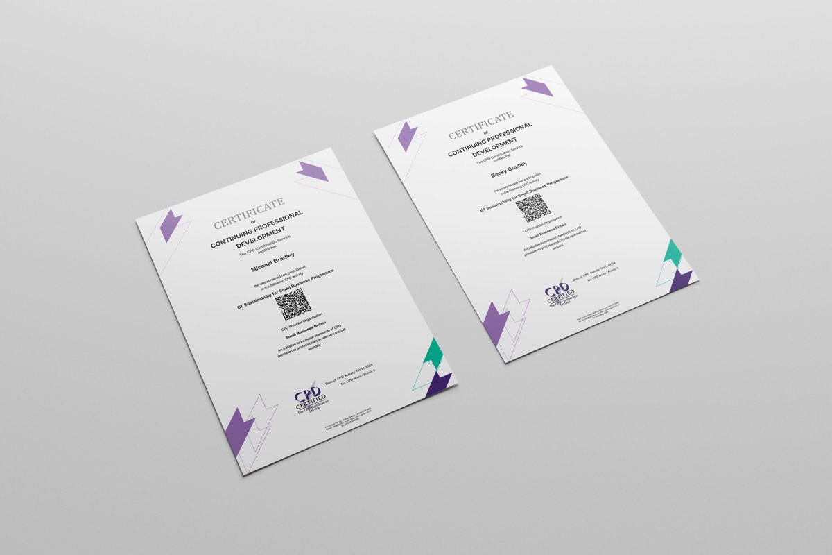 Becky &amp; Michael have completed the BT Sustainability Programme with Small Business Britain! 

A new section on our website will soon showcase our green growth efforts and commitment to a more sustainable future. 🌍

#Sustainability #GreenBusiness #BTSustainability