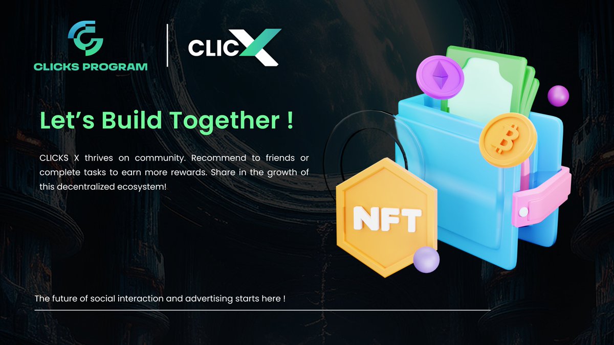 ClicksProgram's tweet image. 🤝 Let’s Build Together!

CLICKS X thrives on community. 

Recommend to friends or complete tasks to earn more rewards. 

Share in the growth of this decentralized ecosystem! 🌟

#CommunityDriven #Web3Ecosystem #ClicksX #Clickstoken #CDAO #Web3 #Blockchain #Defi #Airdrop…