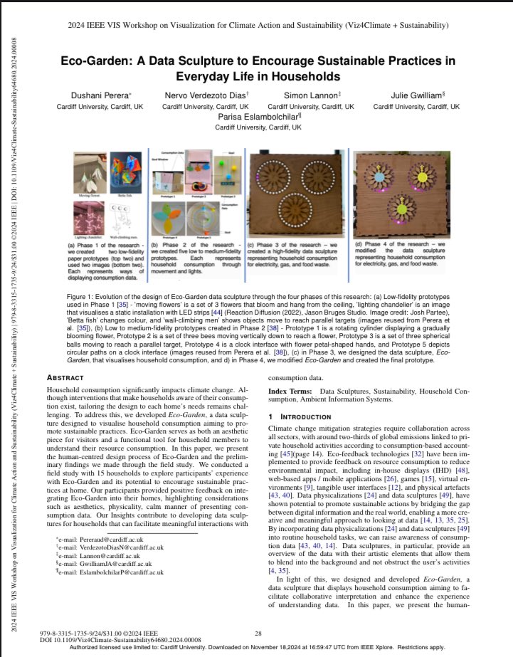 Our <a href="/ieeevis/">IEEE VIS</a> paper on the process of designing a data sculpture to visualise household consumption data to encourage sustainable practices is now online.
Paper: ieeexplore.ieee.org/document/10750…
#ClimateAction  #Sustainability 
<a href="/Cardiff_HCC/">Cardiff Human-Centred Computing Research Unit</a> <a href="/cardiffuni/">Cardiff University</a>