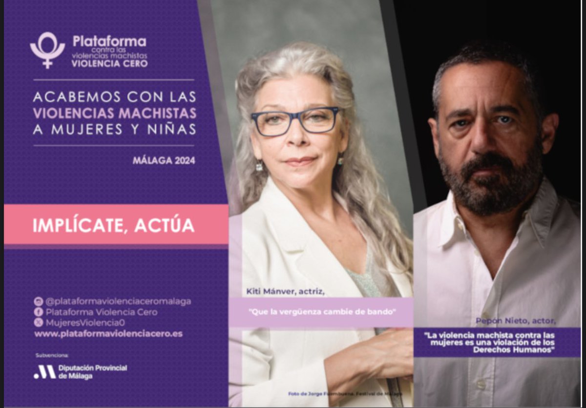 Presentamos la Campaña 2024: ACABEMOS CON LAS VIOLENCIAS MACHISTAS A MUJERES Y NIÑAS. IMPLÍCATE, ACTÚA. 
Gracias 🙏🏼 Kiti Mánaver @kitimanver_oficial y Pepón Nieto <a href="/NietoPepon/">Pepon Nieto</a>.
Los materiales elaborados para la campaña cuenta con la financiación de la <a href="/diputacionMLG/">Diputación de Málaga</a>