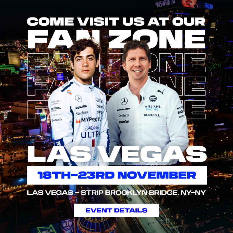 WilliamsF1's tweet photo. ⏰ Here are your confirmed live appearance timings at the Williams Racing Fan Zone this week in Sin City.