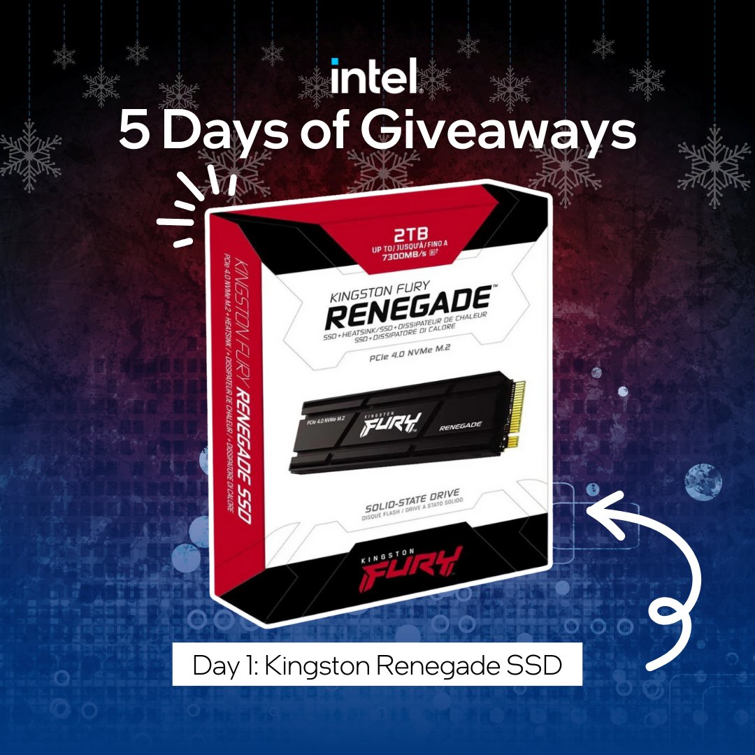 intelcanada's tweet image. 🎁 5 Days of Giveaways! 🎁

Big surprises are dropping daily! 🎉 Day 1 kicks off with @kingstontech Renegade SSDs for 3 lucky winners! 💥

TO ENTER:
1️⃣ Follow @IntelCanada
2️⃣ RT
3️⃣ Tag a friend 

T&amp;amp;Cs: intel.ly/4fUU5a2
Ends: 24.11.24