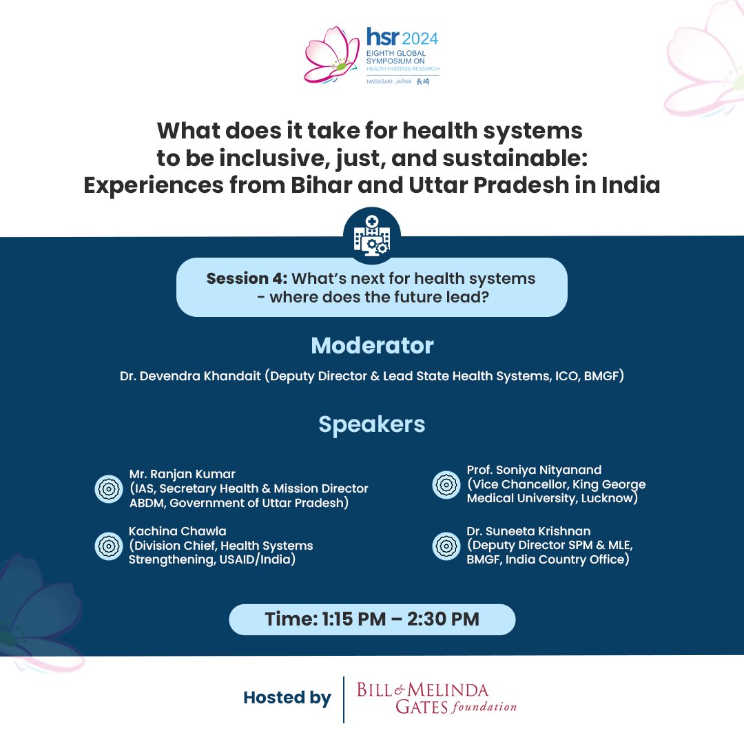 Gates Foundation India (@bmgfindia) on Twitter photo <a href="/gtanejatweets/">Gunjan Taneja,</a> Building inclusive, just, and sustainable health systems demands visionary thinking. This session at #HSR2024 brings together government and academic insights to shape future health priorities and guide systems evolution. Join us in Room 206 at Dejima Messe Conference Center or <a href="/gtanejatweets/">Gunjan Taneja,</a> Building inclusive, just, and sustainable health systems demands visionary thinking. This session at #HSR2024 brings together government and academic insights to shape future health priorities and guide systems evolution. Join us in Room 206 at Dejima Messe Conference Center or