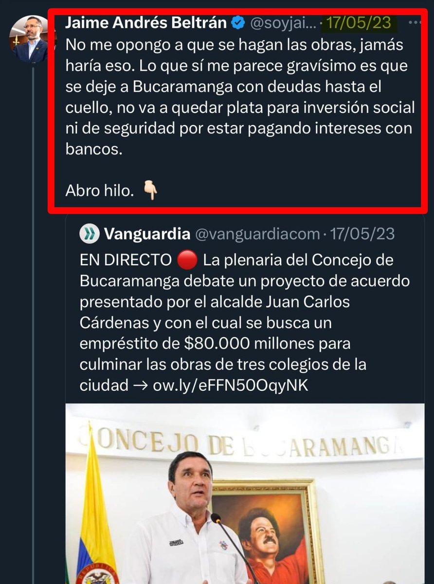 Inaudito <a href="/soyjaimeandres/">Jaime Andrés Beltrán</a> piensa endeudarnos  $350.000 Millones más Por Dios!🤦
En un solo año va doblar el 100% la deuda pública ante su inminente salida por doble militancia
Magistrada <a href="/luisaferfr/">Luisa Fernanda!</a> no le siga dando tiempo al saqueo nos van a robar <a href="/consejodeestado/">Consejo de Estado</a> <a href="/ContraloriaBga/">ContraloríaBga</a>