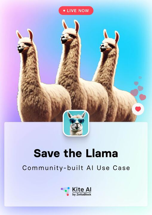 GoKiteAI's tweet photo. (1/3) Last week, we announced our new community-driven AI initiative @save_llama.

But what is "Save-the-Llama" and how can you join it to participate in the future of AI? 🧵👇 https://t.co/AuQXLJPgfh