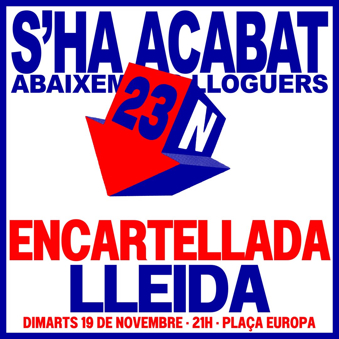 🟢 Encartellem pel #23N!

Demà ens trobem a les 21h a plaça Europa per encartellar per les concentracions d'aquest dissabte!

No hi falteu!
