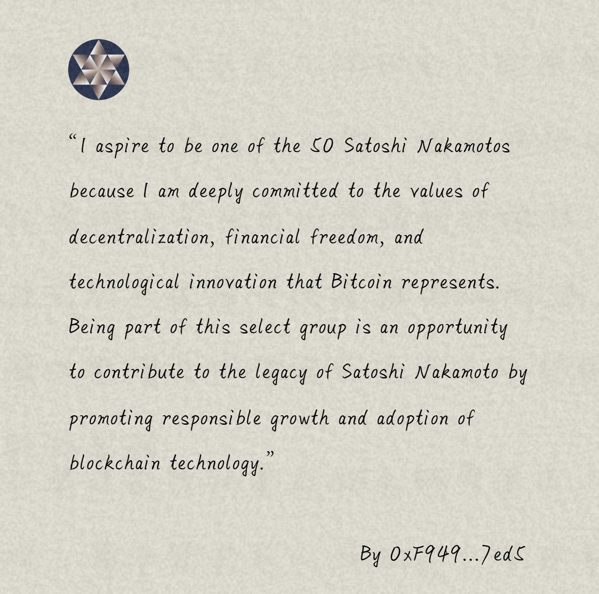 0xDAism's tweet photo. Why join the 50 Satoshis?
Each participant has their own reasons. Our 50 members are all committed to defending the original vision and spirit of #Bitcoin.
This is not just a simple choice, but a belief and a commitment.
#50Satoshis #DAism #SUF https://t.co/syfvoU0x5o