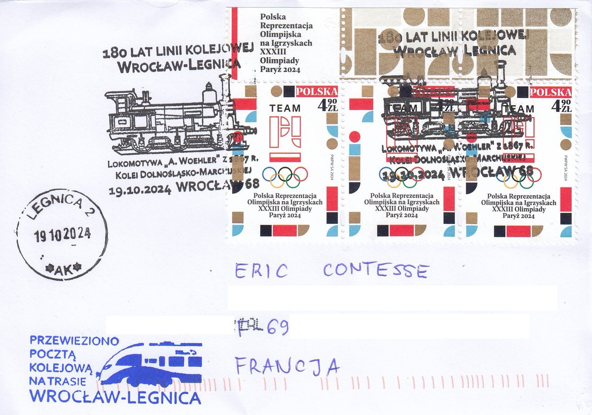 "#Olympic Games #Paris2024" stamps on (transported by railway mail) cover from #Poland  timbredujura.blogspot.com/2024/11/olympi…