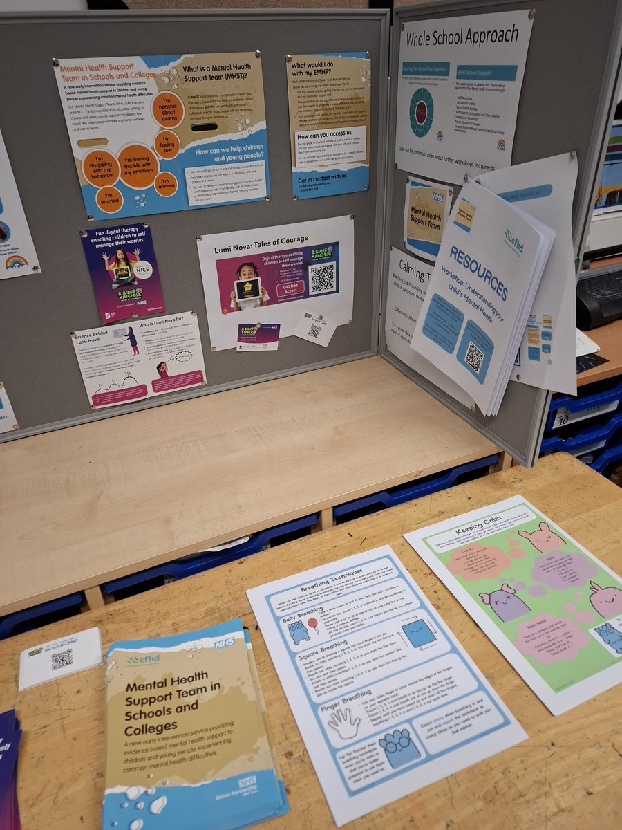 AllSaintsCofE's tweet image. Signposting mental health support as part of Parent/Carer Evening. The Mental Health Support Team provide invaluable support to pupils and their families at All Saints CofE Primary School. #Axminster #EastDevon