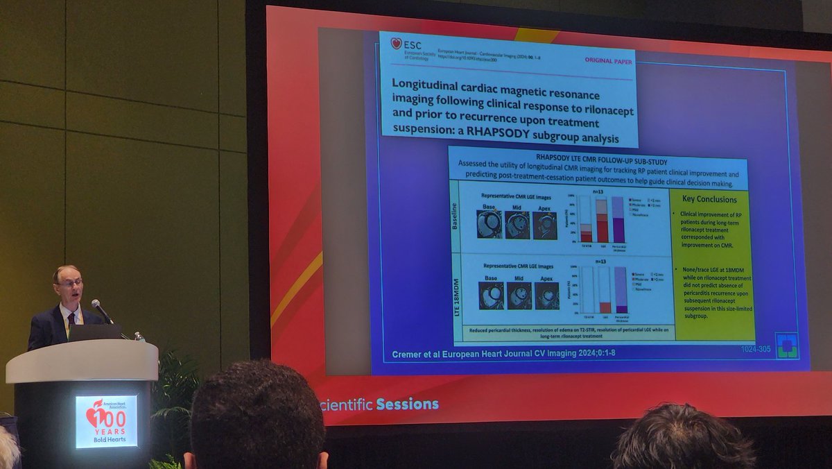 AHA2024 Laennec Clinician-Educator Award and Lecture Session...
Excellent talk by <a href="/AllanLKleinMD1/">Allan L. Klein</a> on new advances in multimodality imaging in pericardial diseases.

#AHA2024 
<a href="/PericarditisA/">Pericarditis Alliance</a>
<a href="/CookCtyCardio/">Cook County Cardiology</a>