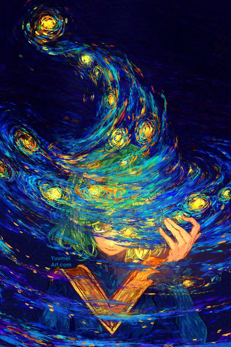 On my last Witch Hat Atelier fanart, someone said the swirling design reminded them of Van Gogh's Starry Night, so I thought why not go all out?

I updated SAI and created new brushes. I'm super happy with these brushes and look forward to painting lots of landscapes and skies~