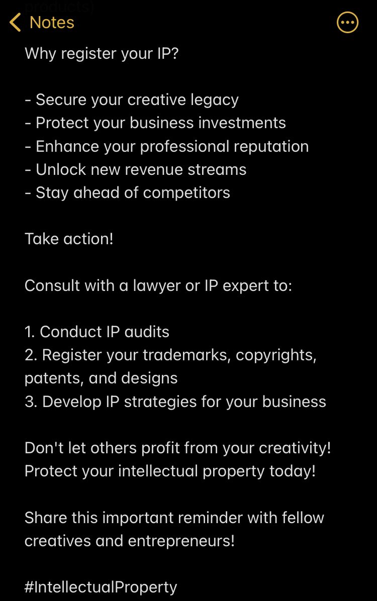 TheBayoIshola's tweet photo. PROTECT YOUR CREATIVITY AND INNOVATION.

Signed,
Ish, Esq. 🙏🏿 https://t.co/7xwILlmeUB