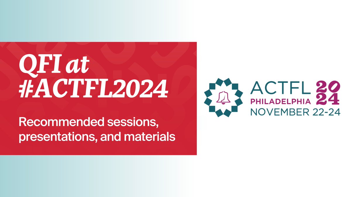 QFI is excited to be in Philly for #ACTFL2024 this year!

We've created a list of recommended sessions to attend, including presentations by educators supported by QFI programs &amp; research: bit.ly/4hWrt1C

👋 Stop by booth 920 in the exhibition hall to say "Marhaba"!