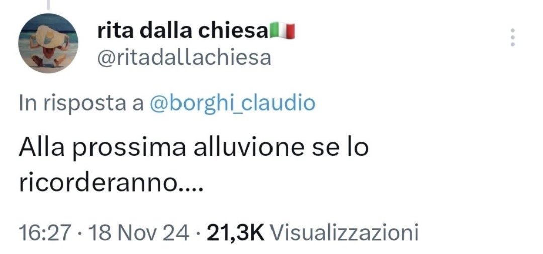 Visto che #RitaDallaChiesa ha cancellato il suo tweet vergognoso, mi sembra giusto ri-postarlo per i pochi che se lo fossero perso. Schifo assoluto! 🤮 #Regionali #RegionaliEmiliaRomagna