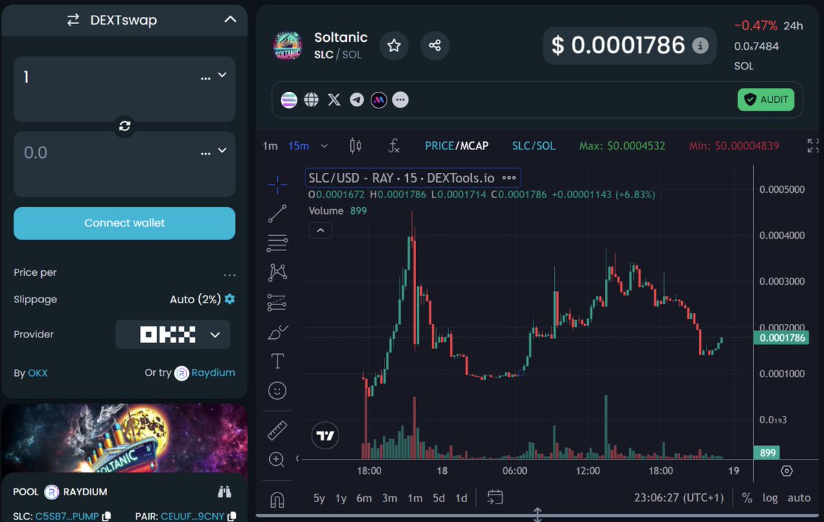 Soltanic1's tweet photo. $SLC is now updated on dextools

Don't miss this ship cause we are going to the moon!🚀 https://t.co/lWsHfvKjgC