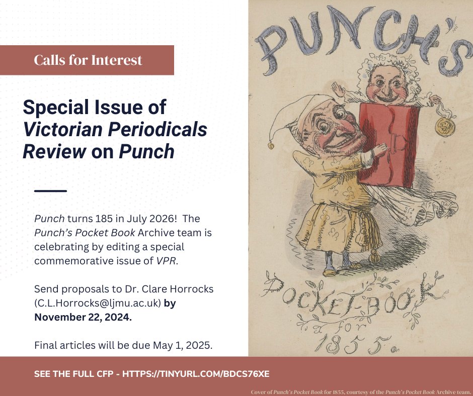📢Just a friendly reminder that <a href="/DrHorrocks/">Dr Clare Horrocks</a> and the Punch's Pocket Book team would like your proposals for a special issue of <a href="/VPReditors/">VPR</a> by THIS Friday, Nov. 22! See the full CFP here: rs4vp.org/upcoming-speci…