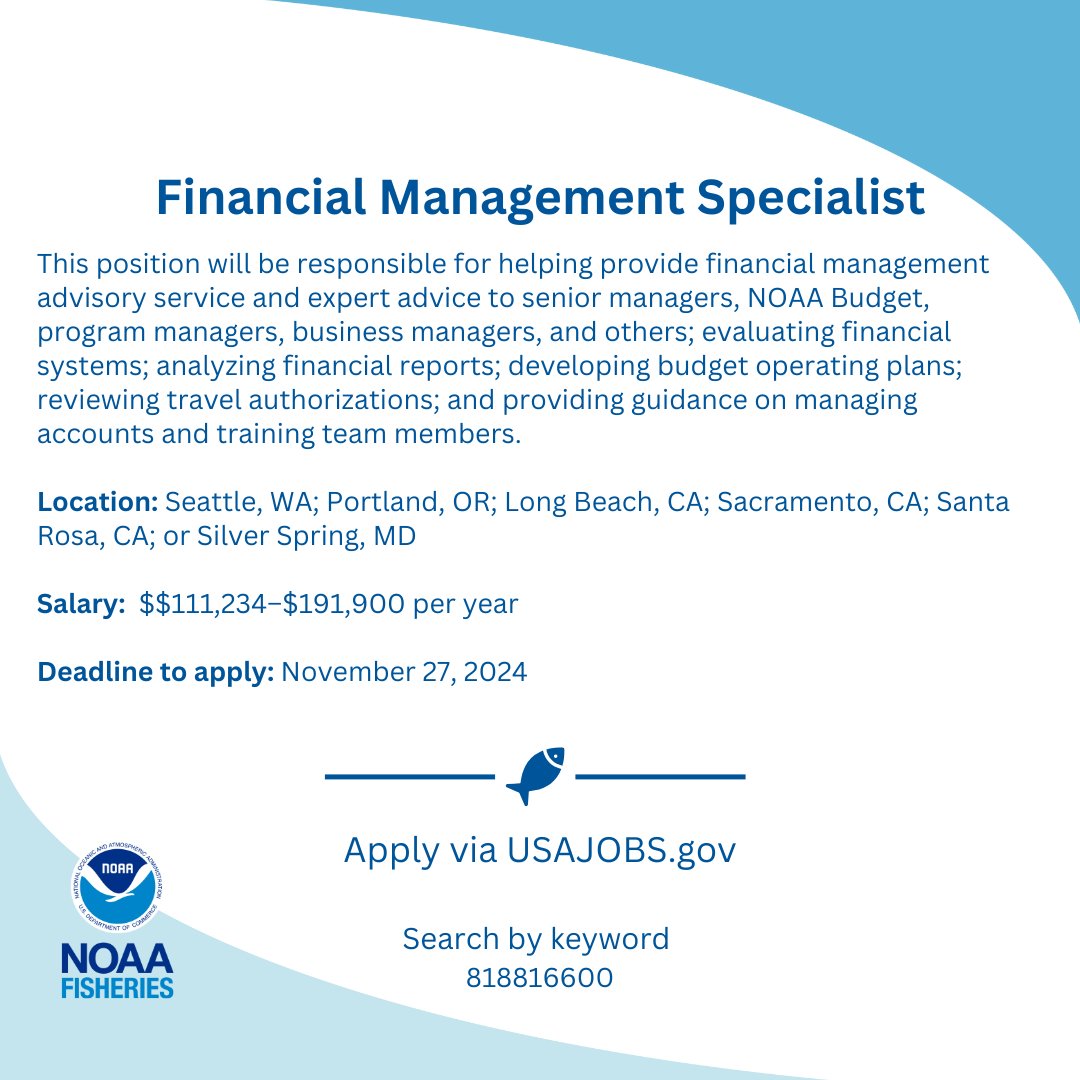 We have several new openings for jobs on the West Coast, including a research fish biologist, grants management specialist, and financial management specialist.
Sound like you or anyone you know? Apply at bit.ly/3yKDe3z and search for the job number provided.