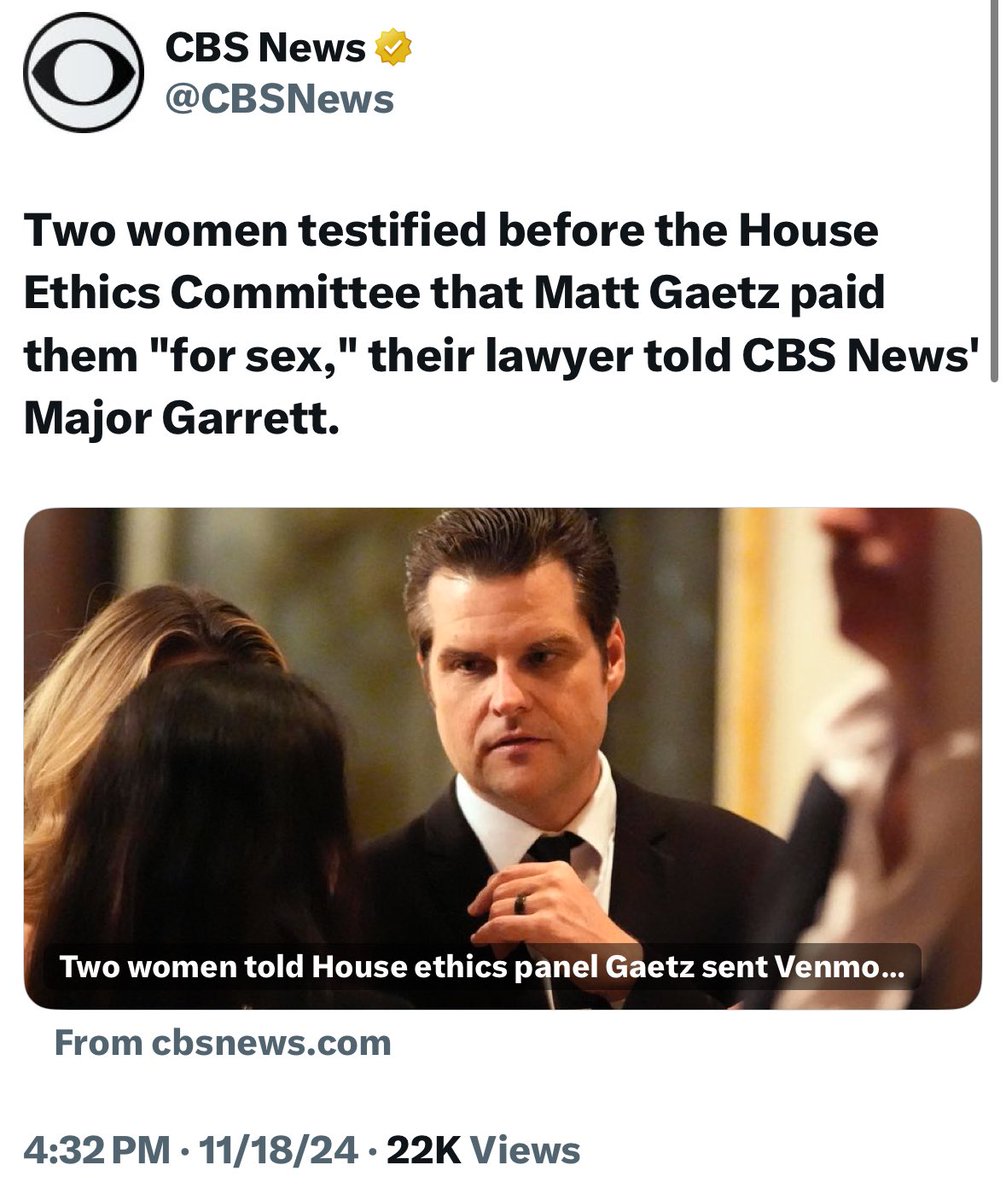 AmoneyResists's tweet photo. One of those “women” was 17 at the time, which means @mattgaetz paid to RAPE her repeatedly (while abusing narcotics because of course). If the notion of A CHILD RAPIST IN CHARGE OF OUR DEPARTMENT OF JUSTICE sounds fine to you, ok. It still very much is not. Also, fuck you MAGA. https://t.co/lbDG7NmkGL