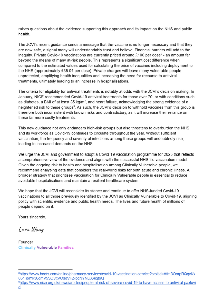 🚨ANNOUNCEMENT:  
Our open letter, signed by leading scientists &amp; HCPs, urges the JCVI &amp; UK Gov to reverse the decision denying Covid vaccines to millions of Clinically Vulnerable people who still qualify for 'flu vaccines. 

A "willingness-to-pay" approach puts lives at risk.
1/