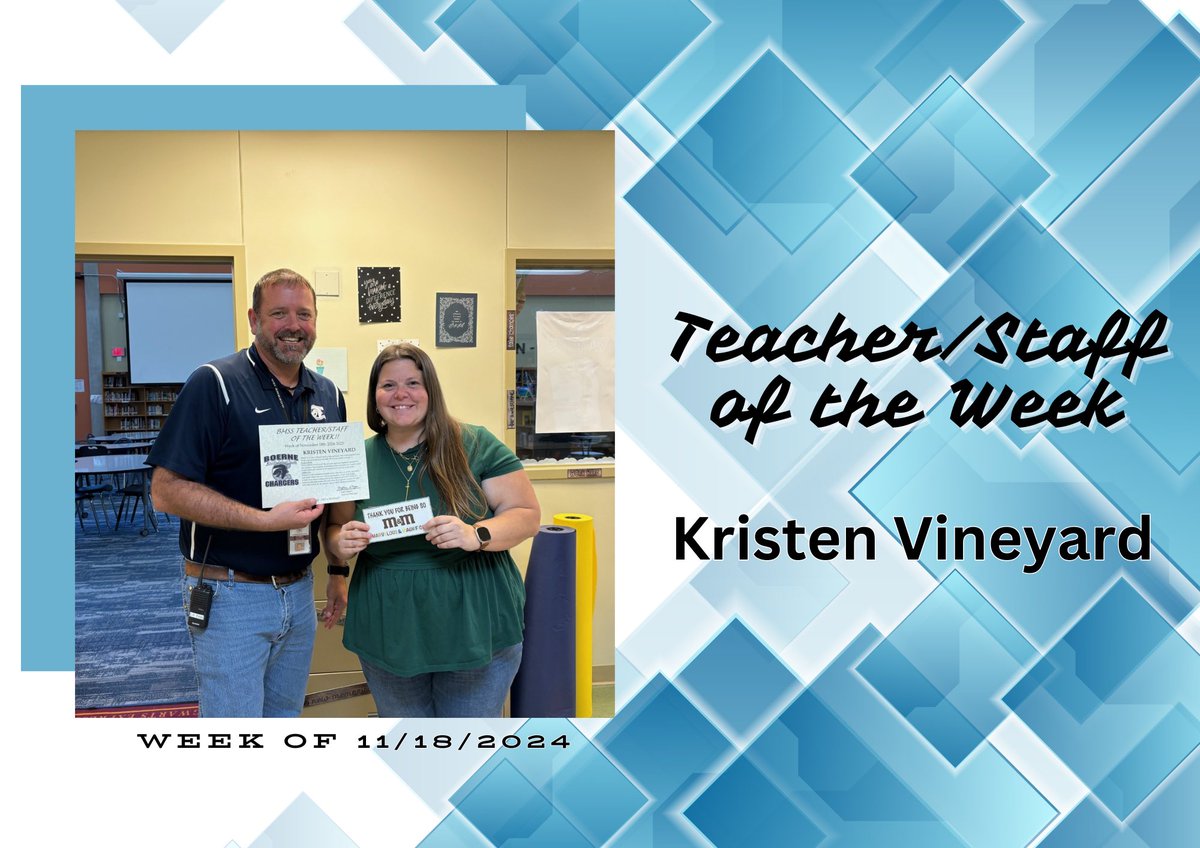 Congratulations to our Teacher of the Week, Ms. Vineyard! Thank you for your dedication and passion for teaching. You truly make a difference in the lives of our students every day.