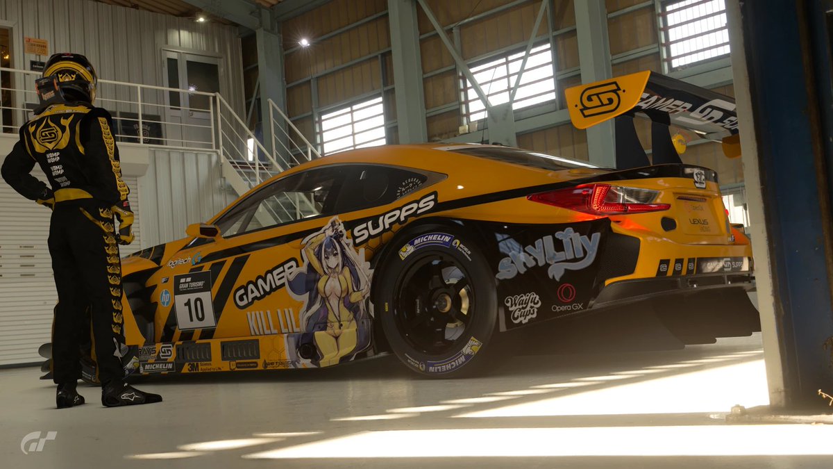 #WompWomp mother fuckers, I made some #ShylilyArt over in #GT7. And, it’s not just an itasha this time. No, you guys have the matching helmet and suit livery as well, to match. Based off the new, Kill Lil GamerSupps launch. 

Art by: <a href="/FoxyReine/">Reine</a>