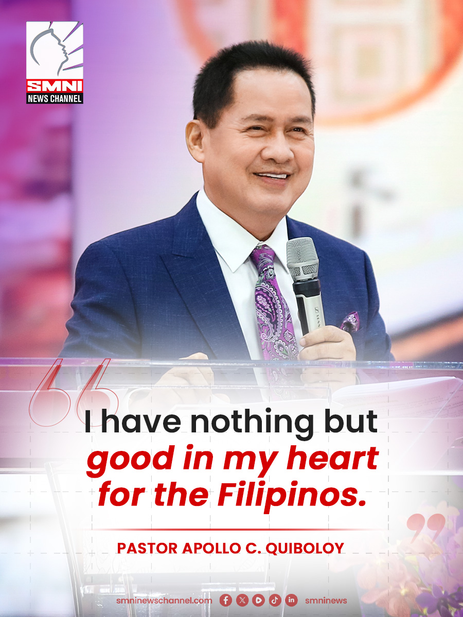 smninews's tweet photo. I have nothing but good in in my heart for the Filipinos.
—Pastor Apollo C. Quiboloy

#ParaSaDiyosAtPilipinasKongMahal https://t.co/58CqDp5Jsv