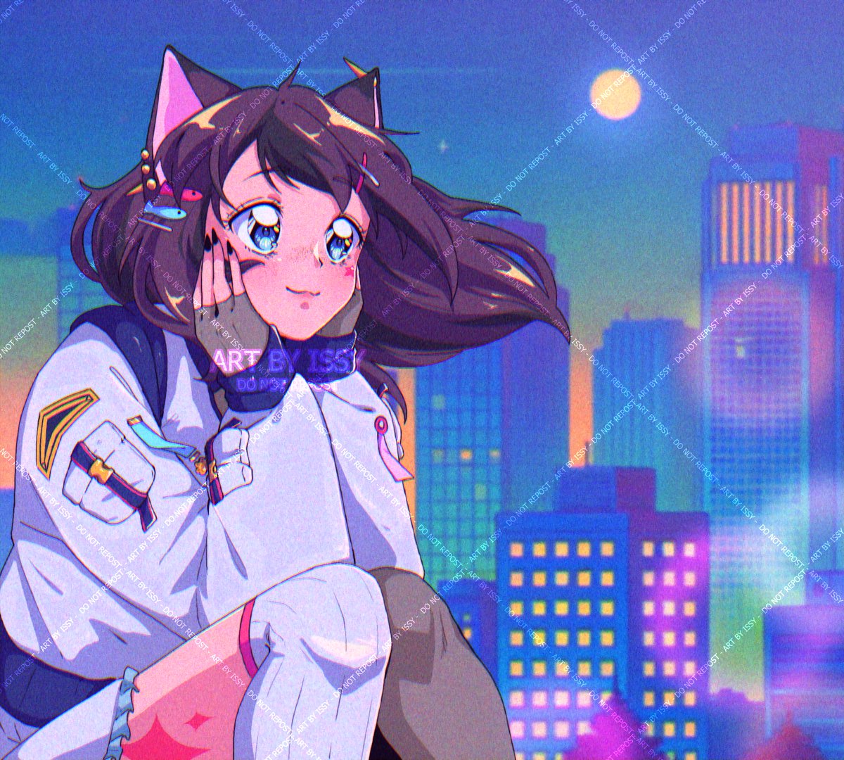 Comm for <a href="/CaptBellaLuna/">Space Captain Bella Luna 🚀🐱</a> from Vgen 🩷💜

#90s #animegirl #vaporwave #draw #illustration