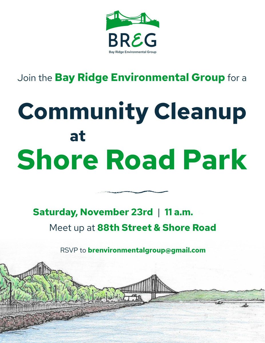 Join us for our next park cleanup on Saturday, November 23rd. We'll  be meeting at 88th Street &amp; Shore Road at 11 am! All supplies will be provided.
Let's continue to care for our Urban Forest 
🌳🌳🌳🌳
#bayridge
#fallvibes