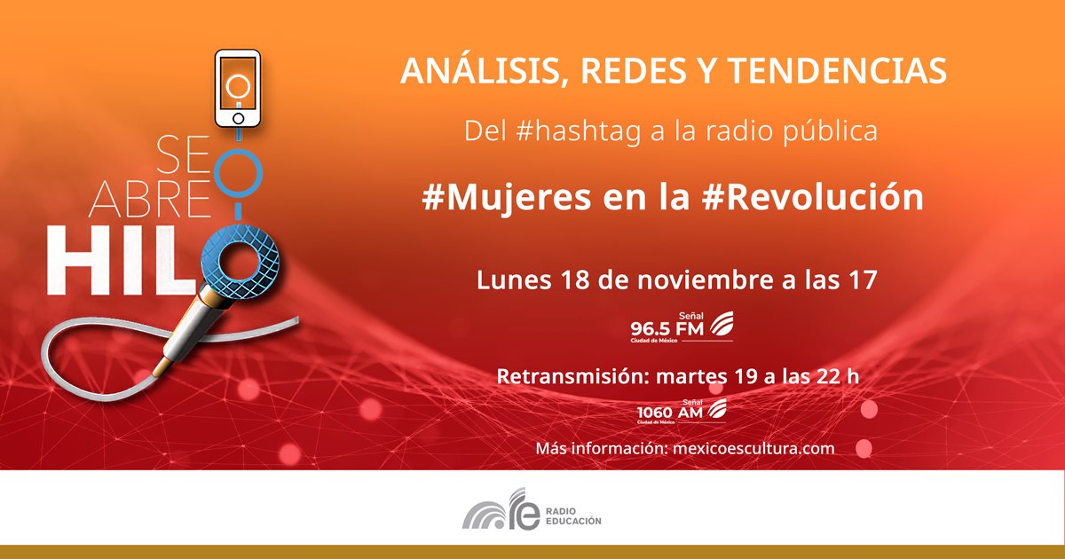 🔴 Este lunes en <a href="/seabrehilo/">seabrehilo</a>, hablamos sobre las #Mujeres en la #Revolución, así como de su presencia en corridos y canciones con Margarita Vázquez y Jehiley Hernández del <a href="/INEHRM/">INEHRM</a>; Miriam García del #COLMEX y Sonia Medrano.

⏰ 17 h #CDMX
📲 youtu.be/KtK2-bIV9og