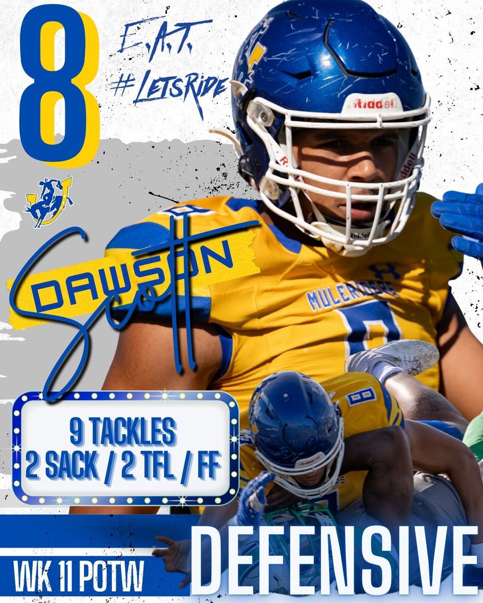 CONGRATS to <a href="/DawsonScott19/">Dawson Scott</a> named our <a href="/SAUFootball/">Mulerider Football</a> DEFENSIVE PLAYER OF THE WEEK in our Week 11 blowout #VICTORY vs Ark Monticello!!! #TheSackMaster 🐐 #TRENCHMOB 🤟