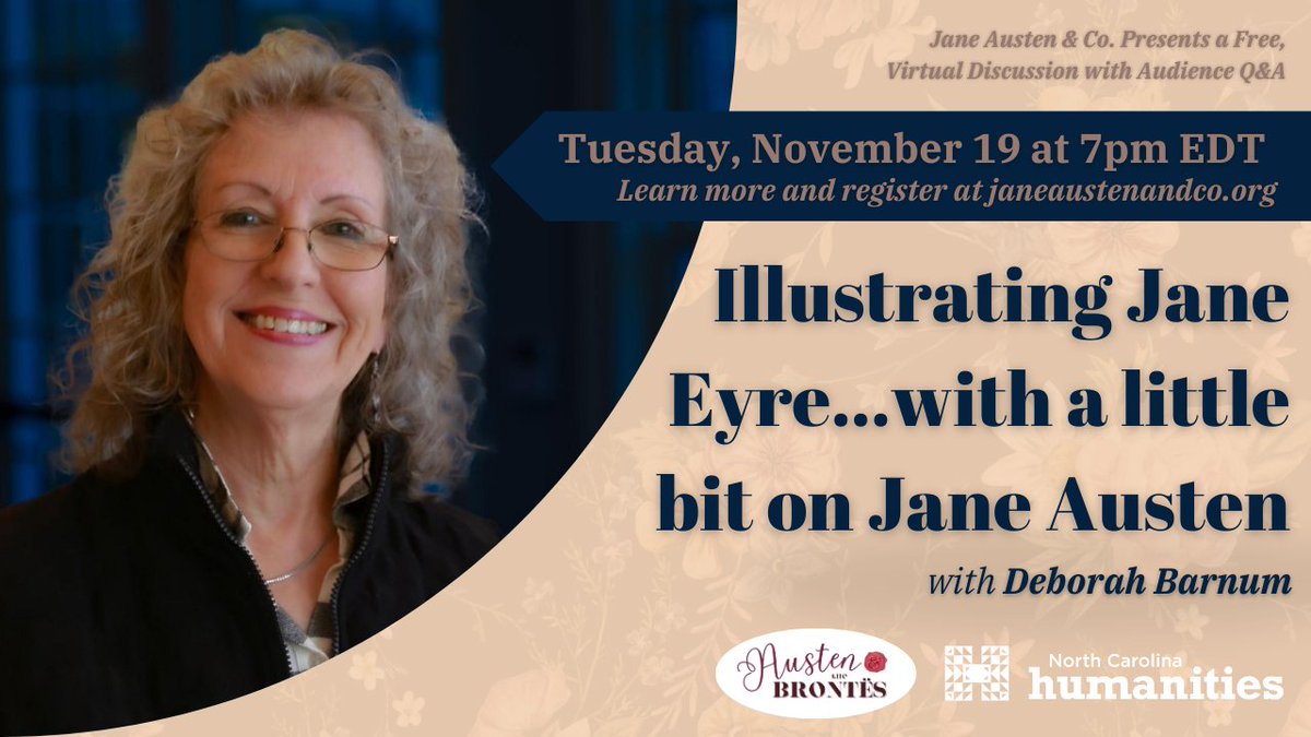 Jane Austen Summer Program (@jaustensummer) on Twitter photo Join Jane Austen & Co. tomorrow for Deborah Barnum's talk on illustrated editions of Charlotte Brontë's Jane Eyre.
Register here: janeaustenandco.org/event-details/…
Austen and the Brontës is partially funded by a grant from <a href="/NCHumanities/">North Carolina Humanities</a>. Join Jane Austen & Co. tomorrow for Deborah Barnum's talk on illustrated editions of Charlotte Brontë's Jane Eyre.
Register here: janeaustenandco.org/event-details/…
Austen and the Brontës is partially funded by a grant from <a href="/NCHumanities/">North Carolina Humanities</a>.