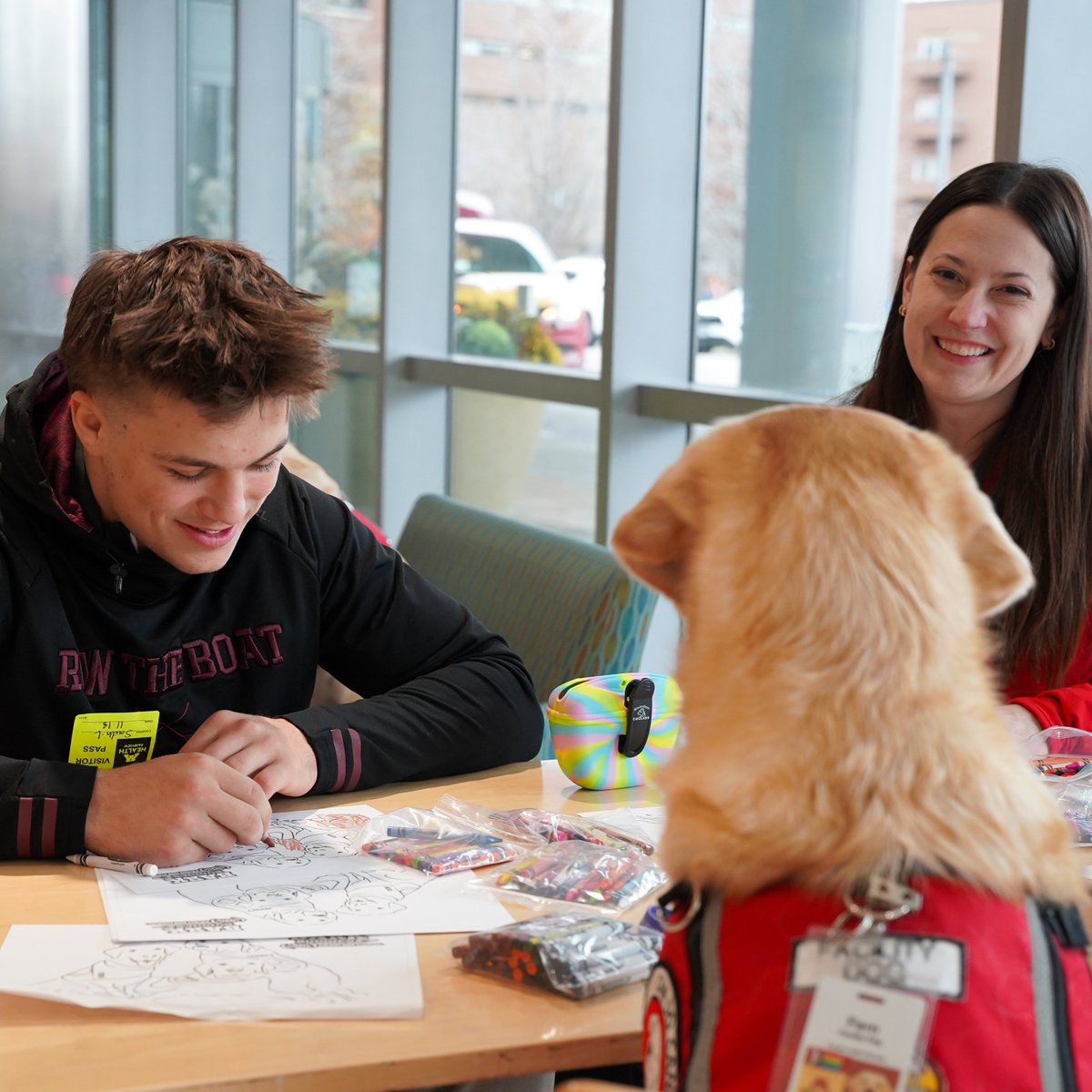 mhfvpediatrics's tweet photo. Today, Koi Perich from @GopherFootball spent time with patients and families at @MHealthFairview  Masonic Children’s Hospital celebrating our hospital’s facility dogs, Fern and Inka! The  event included facility-dog inspired coloring sheets and football-themed goodies!🏈 🐶 https://t.co/y59GrgUSkB