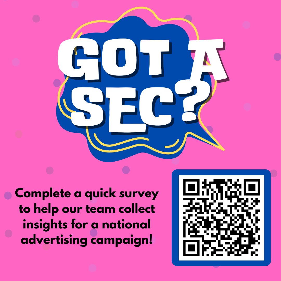 Our students are collecting data for a national advertising campaign! Please take their quick survey using the QR code. (If you're on an iPhone, screenshot and click the QR in your photo album.)
