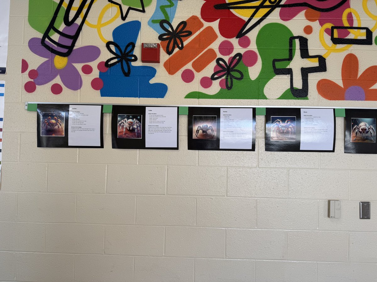 Ss listened to Jumper: A 
Day in the Life of a Backyard 
Jumping Spider. Ss described a 
spider in detail. Then we used the Text to Image Generator in #AdobeExpress to create an image that best 
matched the descriptive 
sentences. #AI #AIart #CabCoSchools #ElevateCabarrus