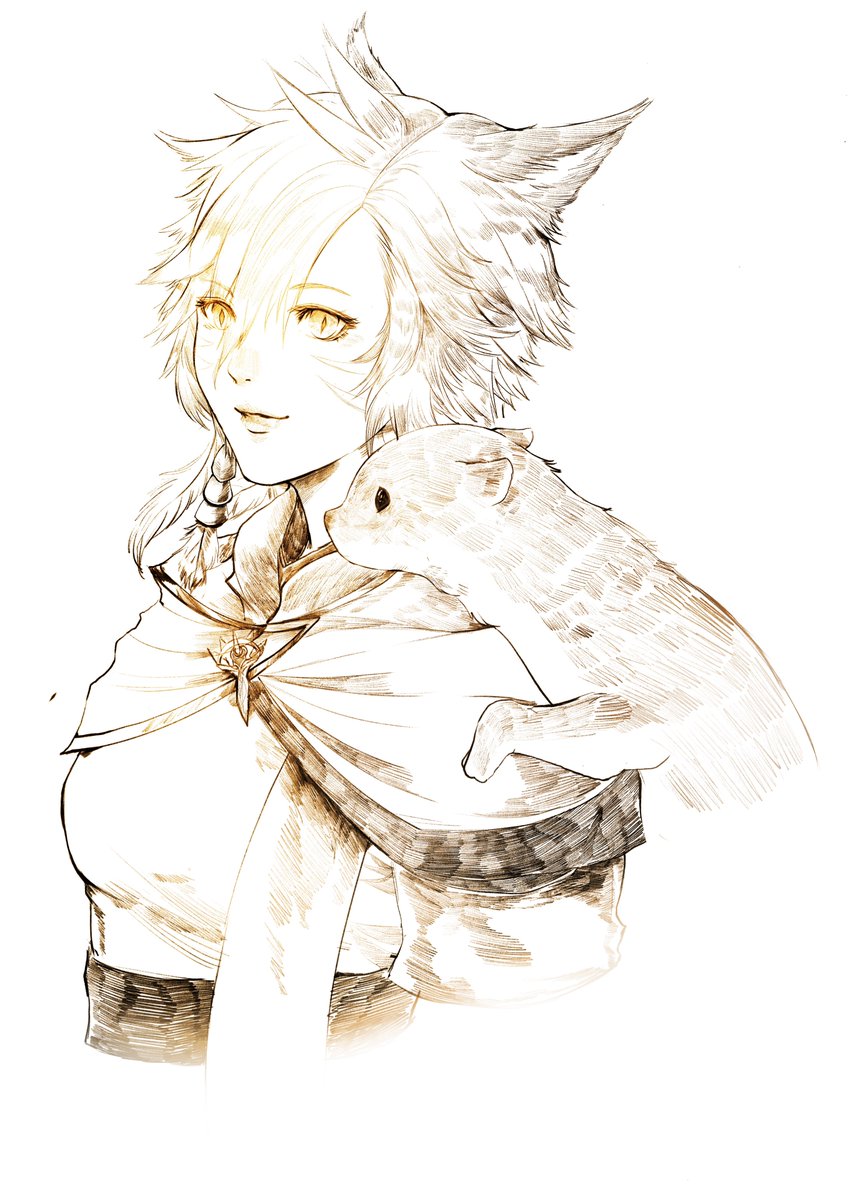 SaintrapA's tweet photo. Got some WoLs finished! A very tare Roe fanart and a portrait of a miqo and her ferret! #roegadyn #miqote  #ffxiv #ffxivart #finalfantasy #squareenix #fanart #artwork https://t.co/YHlqdoHUmC