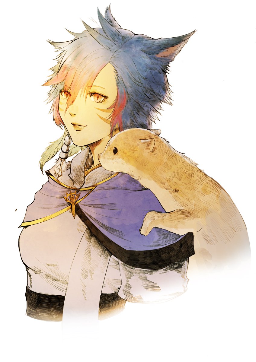 SaintrapA's tweet photo. Got some WoLs finished! A very tare Roe fanart and a portrait of a miqo and her ferret! #roegadyn #miqote  #ffxiv #ffxivart #finalfantasy #squareenix #fanart #artwork https://t.co/YHlqdoHUmC